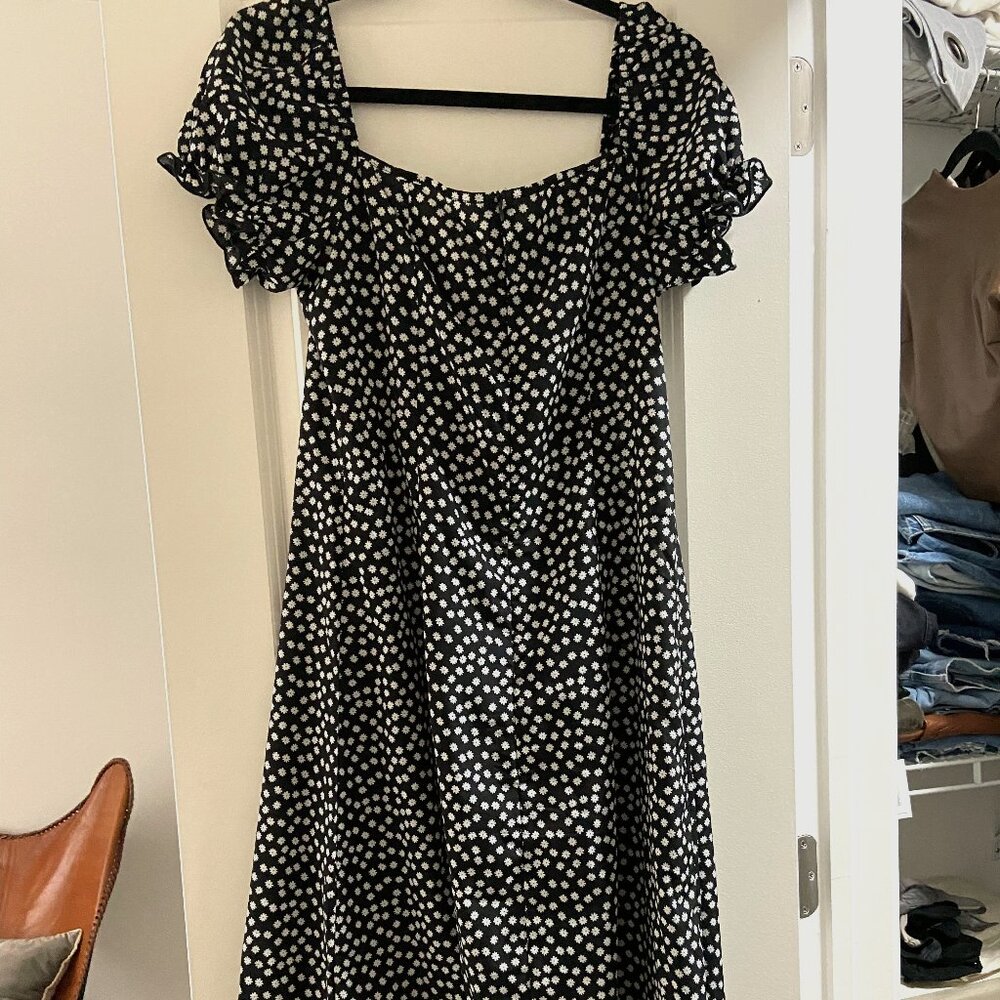 black and white floral midi dress